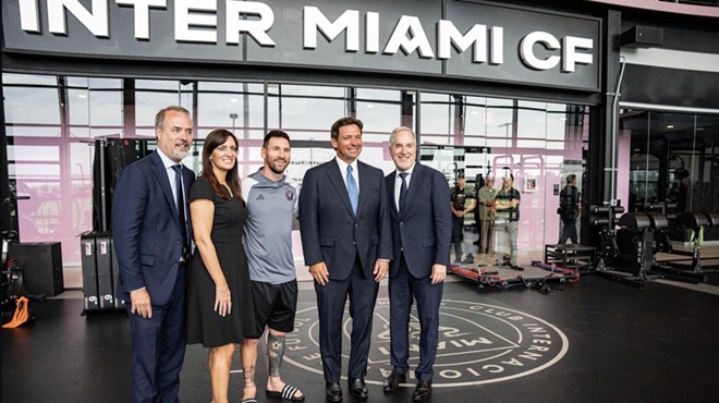 Gov. Ron DeSantis and Lieutenant Governor Jeanette Nuñez pose with superstar Lionel Messi and Inter Miami co-owners Jorge and Jose Mas