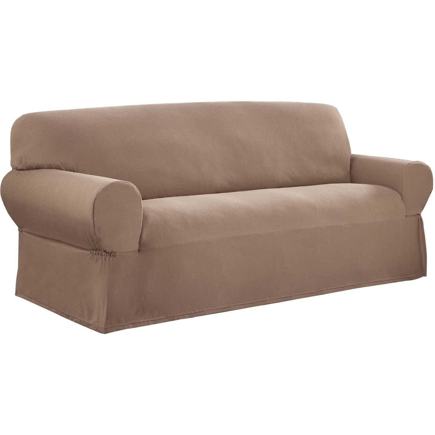 Mainstays 1 Piece Stretch Fabric Sofa Slipcover – Walmart Intended For Sleeper Sofa Slipcovers (View 5 of 15)