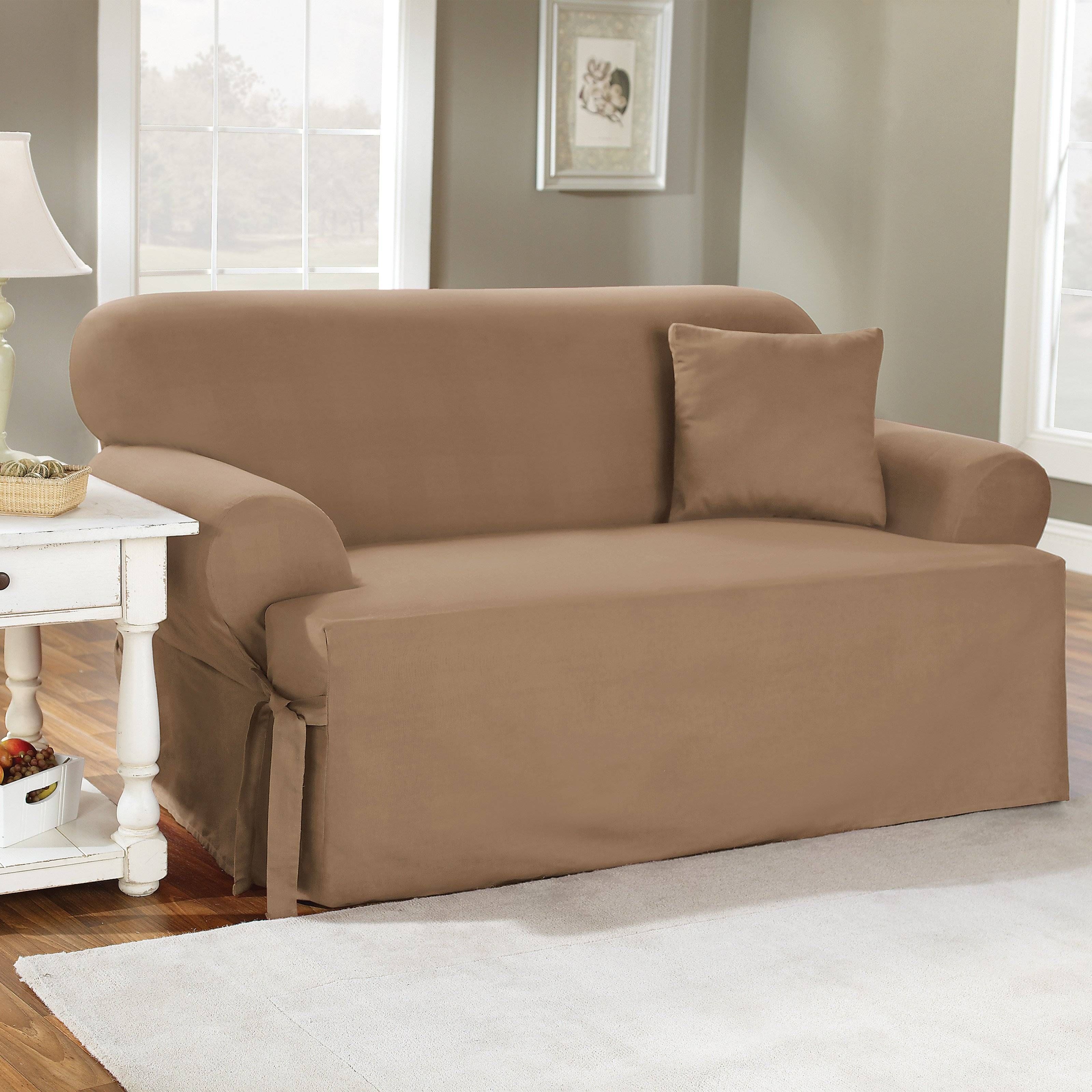 Sure Fit Cotton Duck T Cushion Sofa Slipcover | Hayneedle In Sleeper Sofa Slipcovers (View 15 of 15)