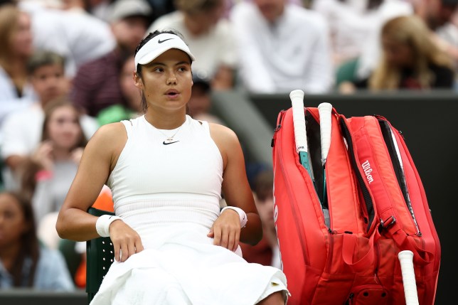 Emma Raducanu pictured on her bench during her Wimbledon match against Elise Mertens