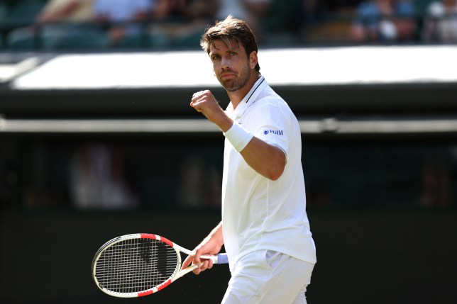 Cameron Norrie celebrates as he plays against Jack Draper at Wimbledon