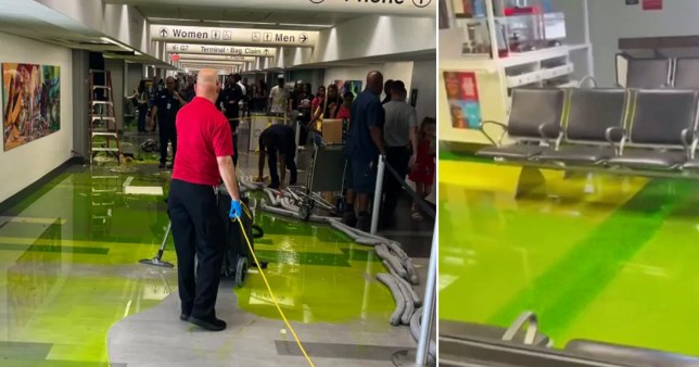 A green liquid covered a gate at Concourse G of Miami International Airport on July 4 