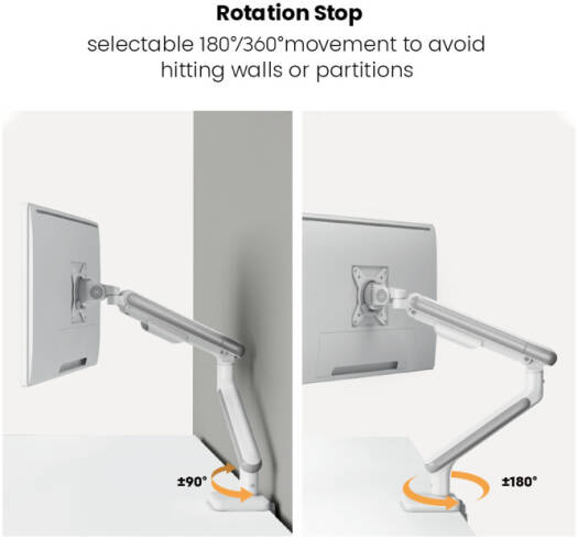 Newstar 91-LDT68C012 NEO Slim Mechanical Spring Monitor Arm, Fits 17" to 32" Monitor, Up to 9kg Max Weight Capacity, 75x75 & 100x100 VESA, 180° Rotation Stop, Cable Management, White | 91-LDT68C012