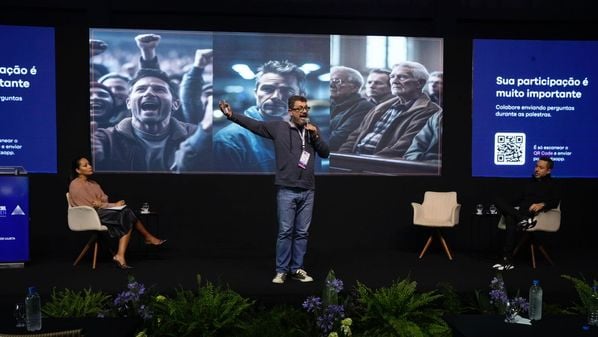 O jornalista Pedro Doria e o CEO da Samba Tech, Gustavo Caetano, participaram do painel Panorama de Inovação e Tecnologia, neste sábado (23), no evento realizado pela Rede Gazeta