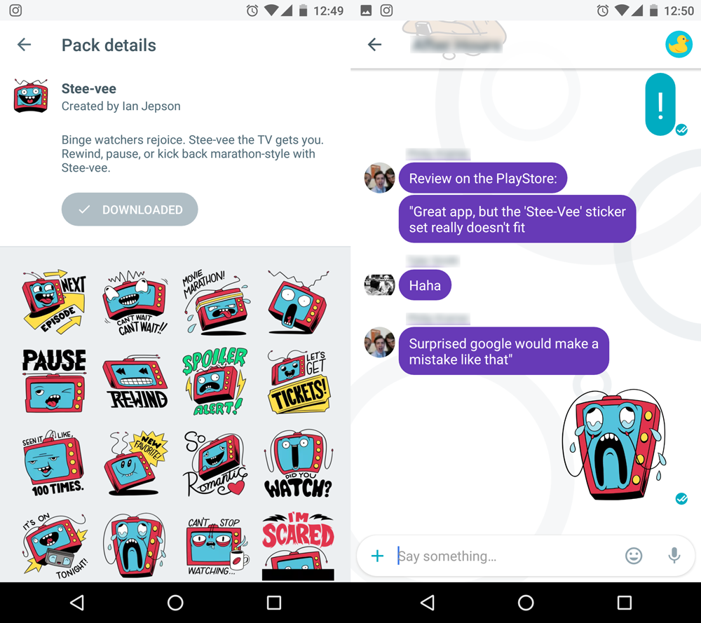 google characters stickers app Allo