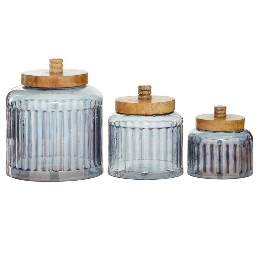 Grayson Lane Large Round Metallic Silver Smoked Glass Jars With Wood Lids Set Of 3 In The Decorative Accessories Department At Lowes Com