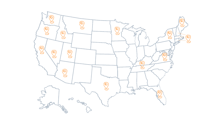 United States Map with icons for placements