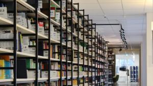 Shelves of carefully organized records and books