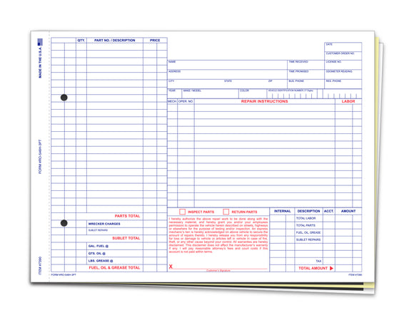 Repair Order Forms 3 Part - Pack of 100