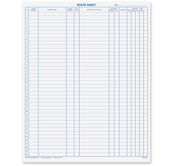 Service Route Sheet