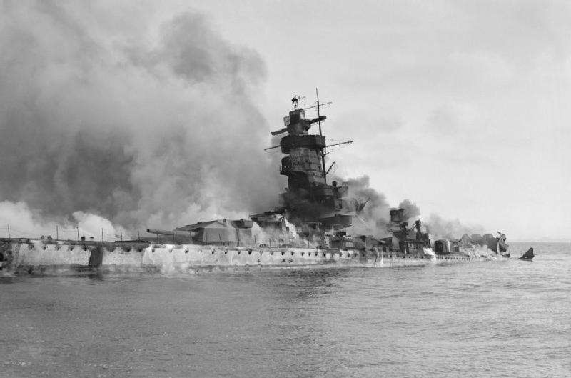 The Admiral Graf Spee burns shortly after she was scuttled.