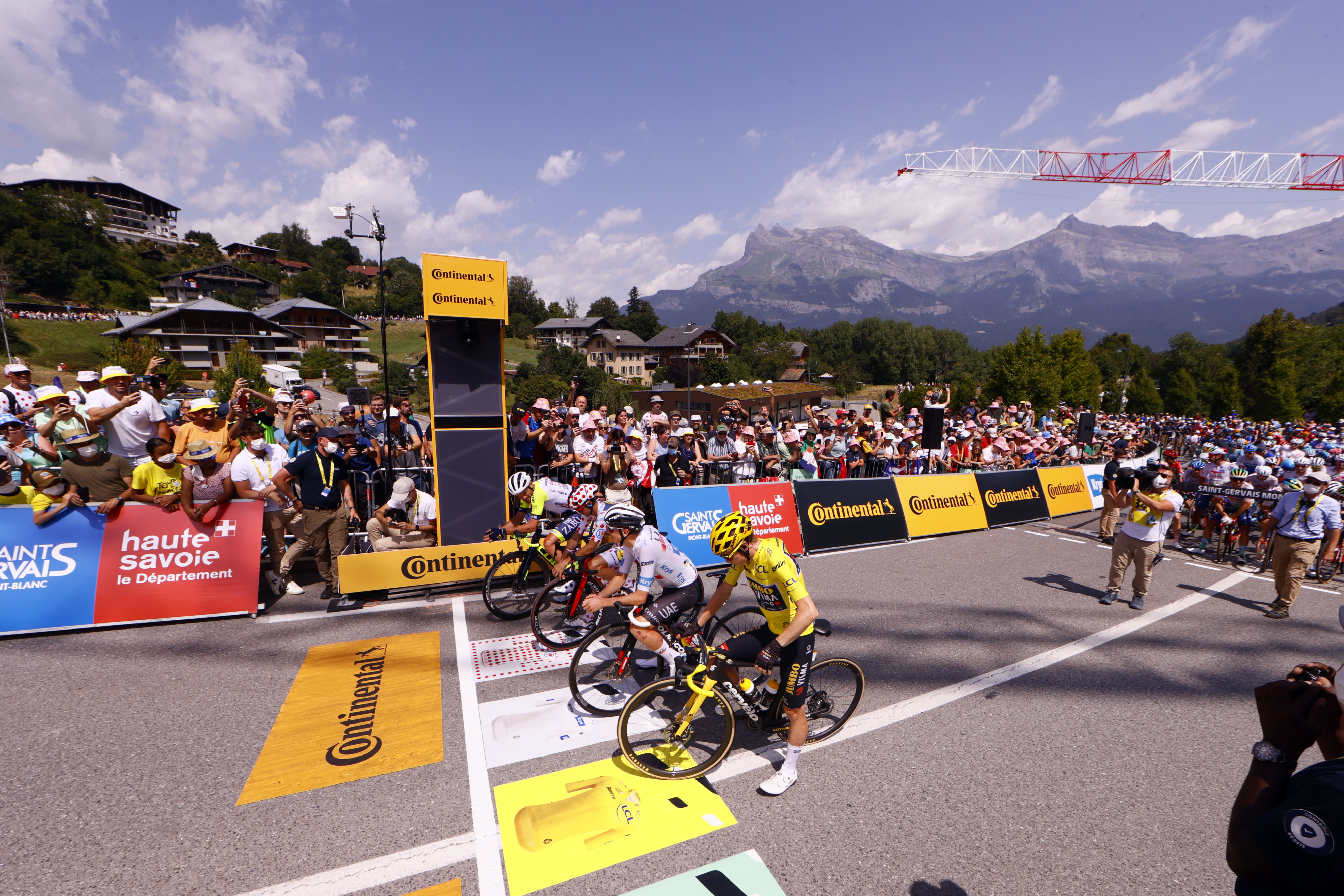 Tour de France 2023 cycling race.  Start of the Saint Gervais Mont-Blanc stage. Saint Gervais Mont-Blanc. France.