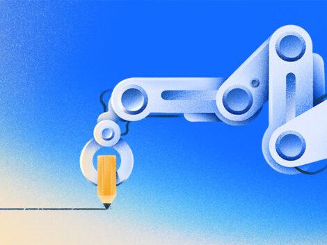 Illustration of robotic arm drawing a line.