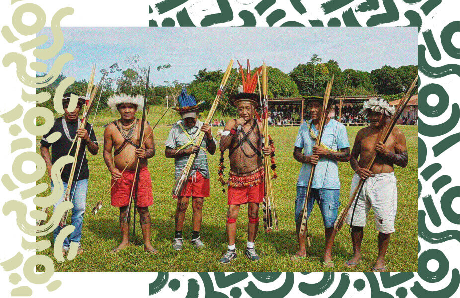 Cacique Catarino Gavião e outros homens ikolen na aldeia Ikõleey, em 19 de abril de 2017