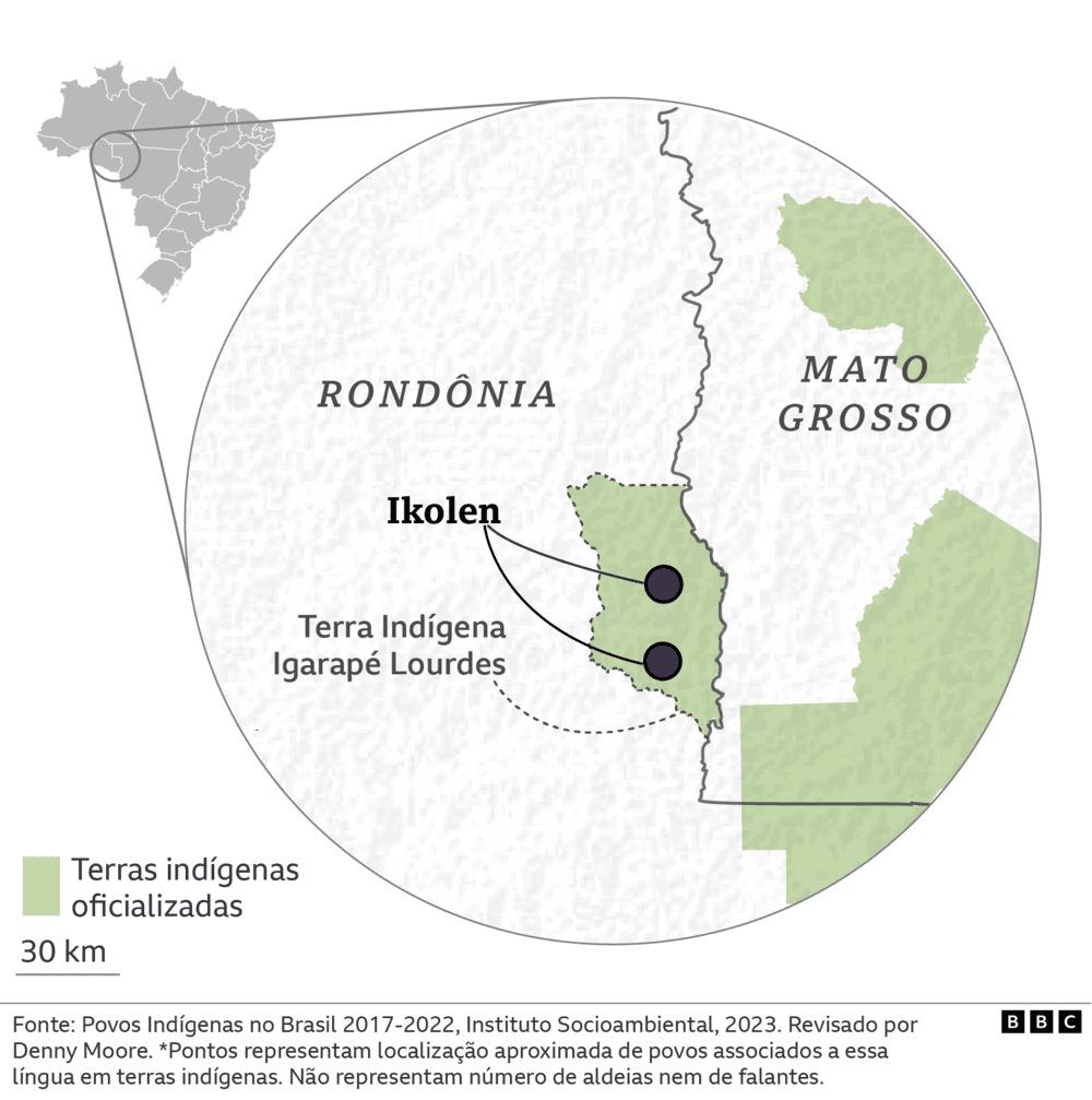 Mapa de localização aproximada dos falantes de ikolen