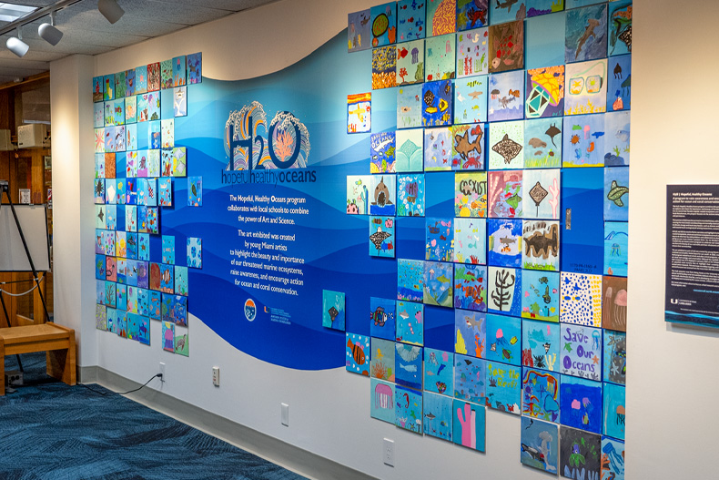 “Hopeful, Healthy Oceans” exhibition in the Rosenstiel School Library.