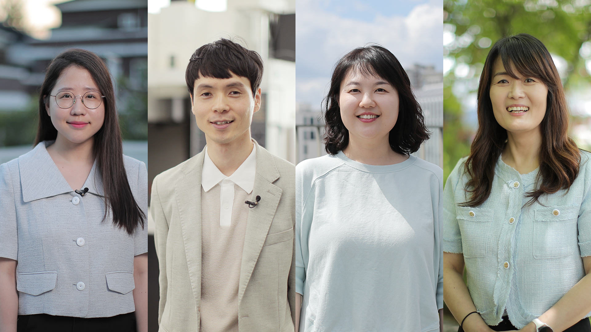 a composite image of profile photos of four three women and a man looking at the camera.