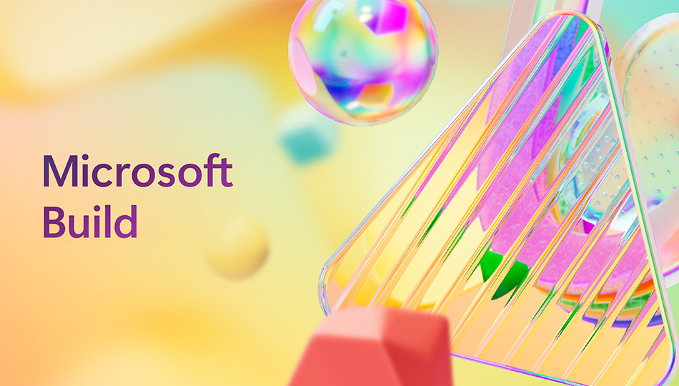 Tulisan "Microsoft Build" dengan latar warna warni