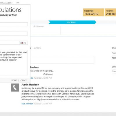 New UI in Microsoft Dynamics CRM showing lead closing