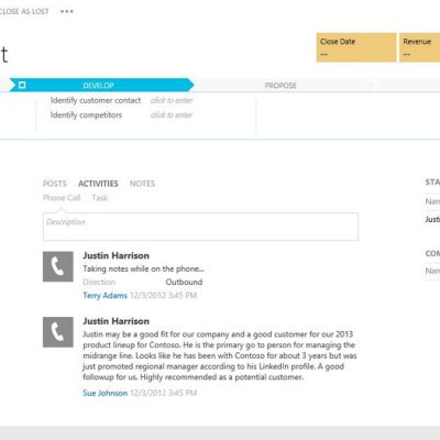 New UI in Microsoft Dynamics CRM showing lead development process