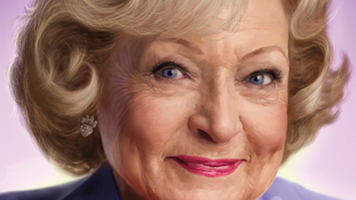 A postage stamp bearing an illustration of actress Betty White