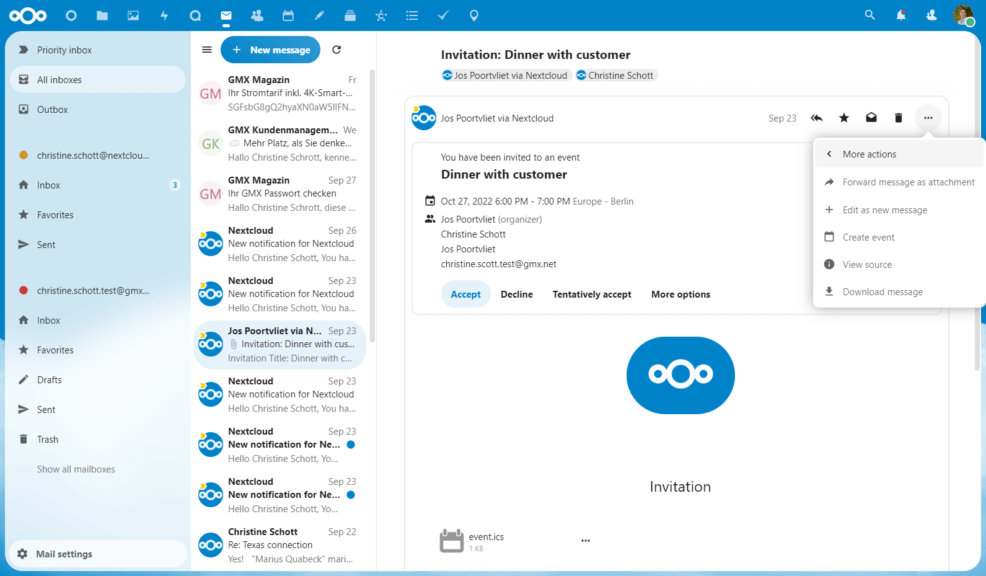 Nextcloud Groupware Calendar Mail