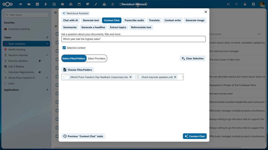 Nextcloud Assistant Hub 9 Context Chat