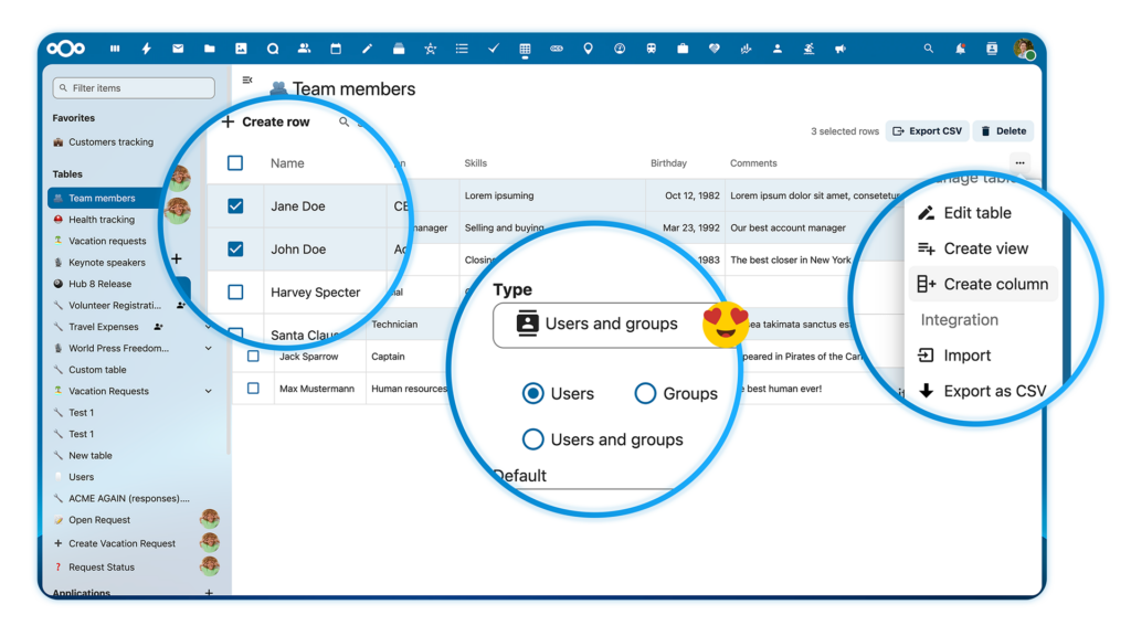 Nextcloud Tables in Hub 9