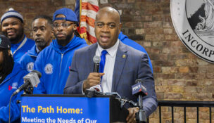 During a Jan. 15, 2025, press conference, Newark Mayor Ras Baraka discusses the Metro Outreach Downtown Initiative and Path Home 211 texting service that will serve as critical resources for Newark's unhoused population.