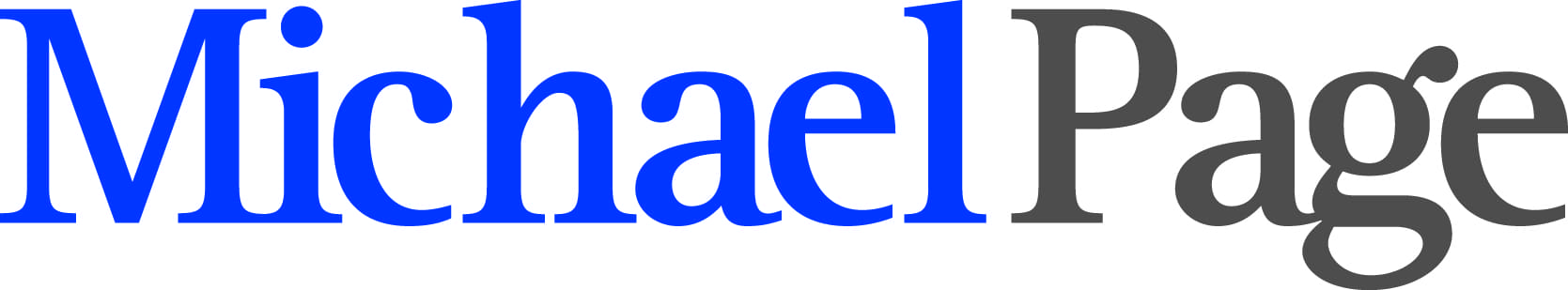 Blue and black logo of Michael Page.