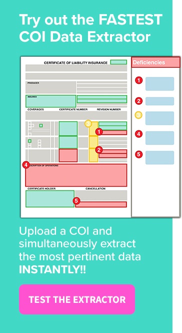 Call to Action that reads Try out the FASTEST COI Data Extractor Upload a COI and simultaneously extract the most pertinent data INSTANTLY!!