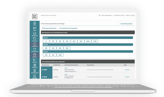 computador exibindo o painel de encomendas do aplicativo para condomínios Nok Nox