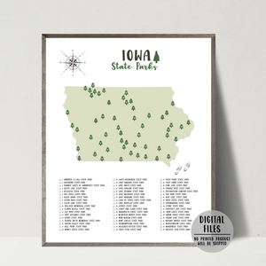 Iowa State Parks Map | Gift For Hiker | Iowa Map | Digital Print ...