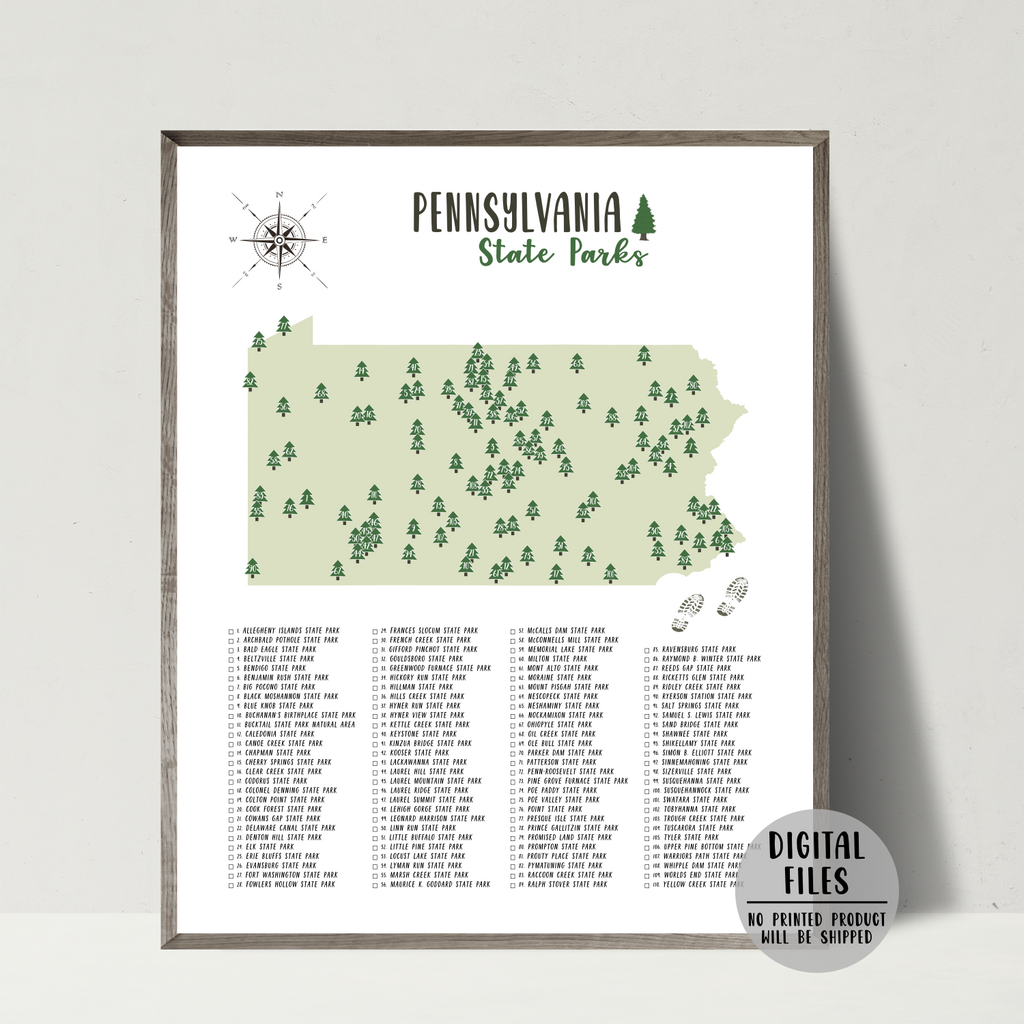 Pennsylvania State Parks Map | Pennsylvania Map Print | Gift For Hiker ...