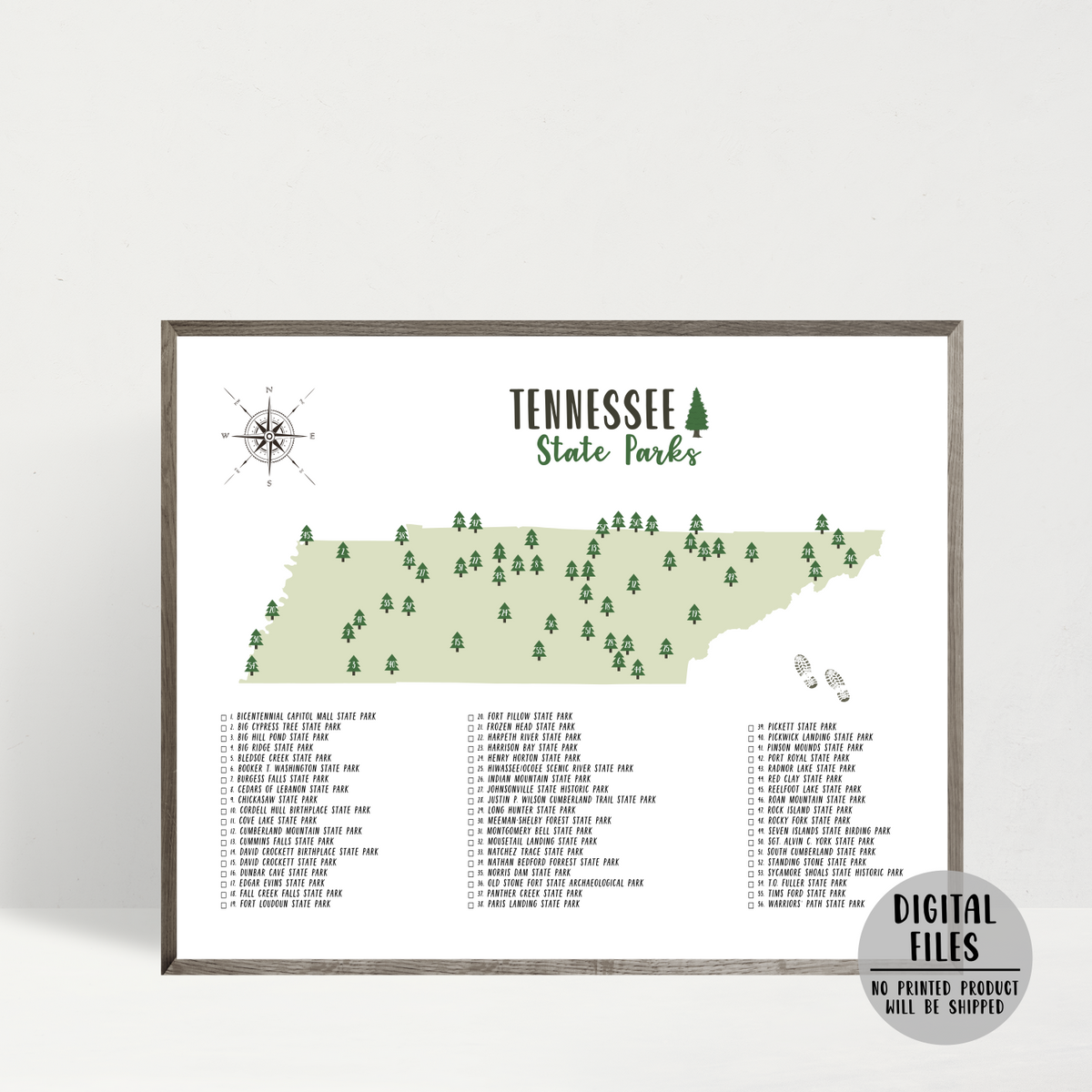 Tennessee State Parks Map | Tennessee Map Print | Gift For Adventurer ...