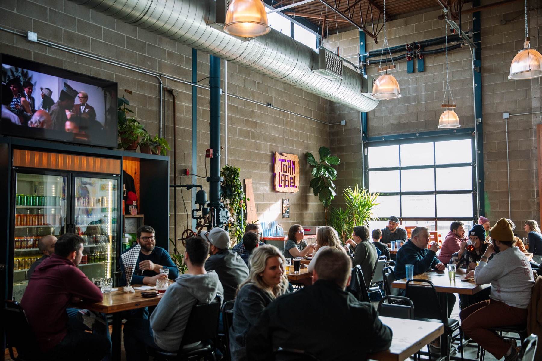 Torn Label Brewing Co., a popular destination in Kansas City’s Crossroads Arts District, serves food from local restaurant Tacos Valentina.