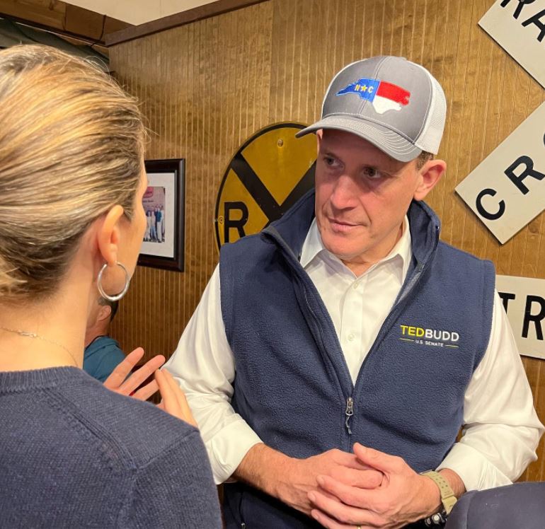 U.S. Rep. Ted Budd campaigns for Senate in Catawba County.