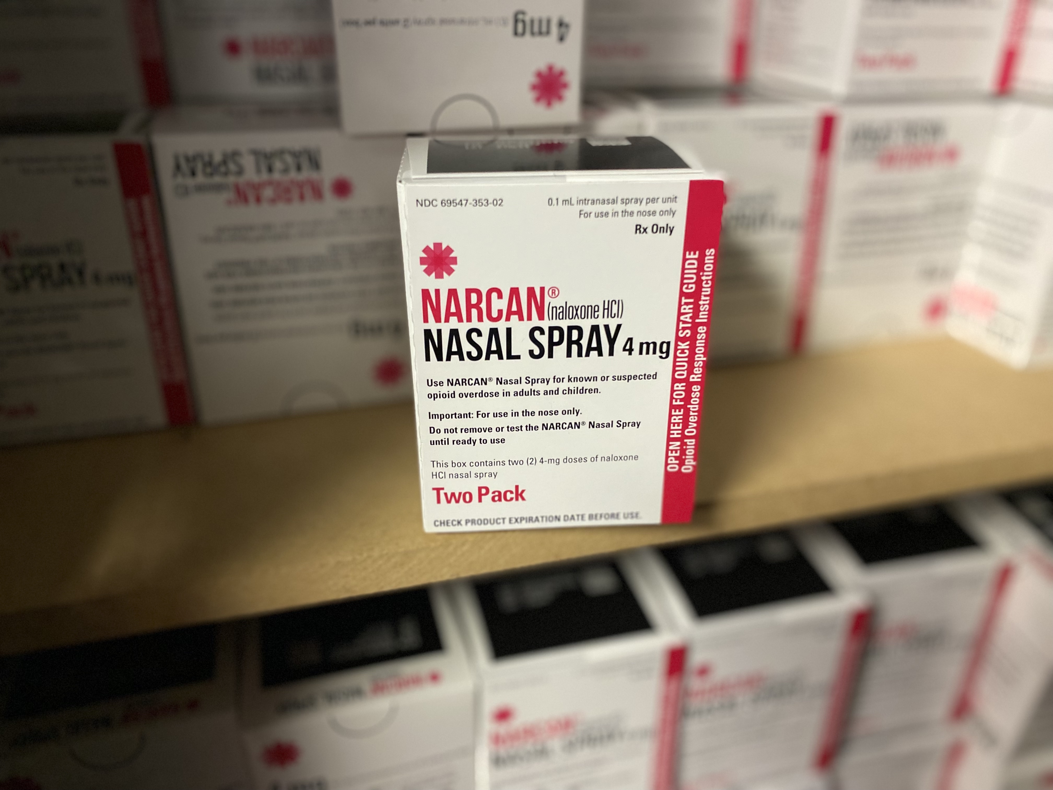 Rebel Recovery Florida has a large cabinet of Narcan nasal spray. This emergency medication reverses the effects of an opioid overdose.