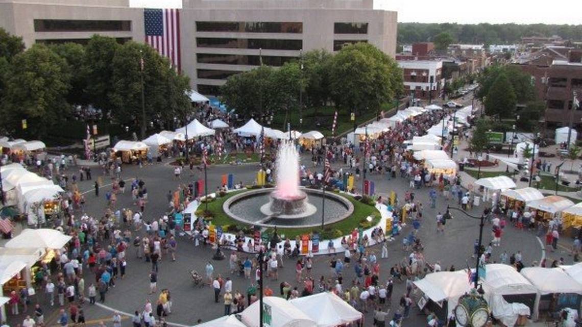 This file photo shows the familiar white tents surrounding Belleville Public Square during an Art on the Square weekend. The show draws tens of thousands of people from throughout the region to view and buy artwork.