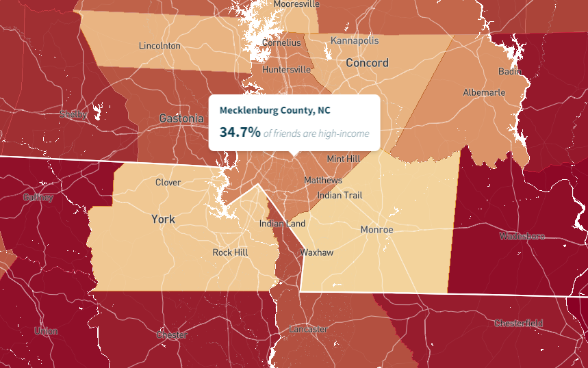 Map of social connections in Charlotte region