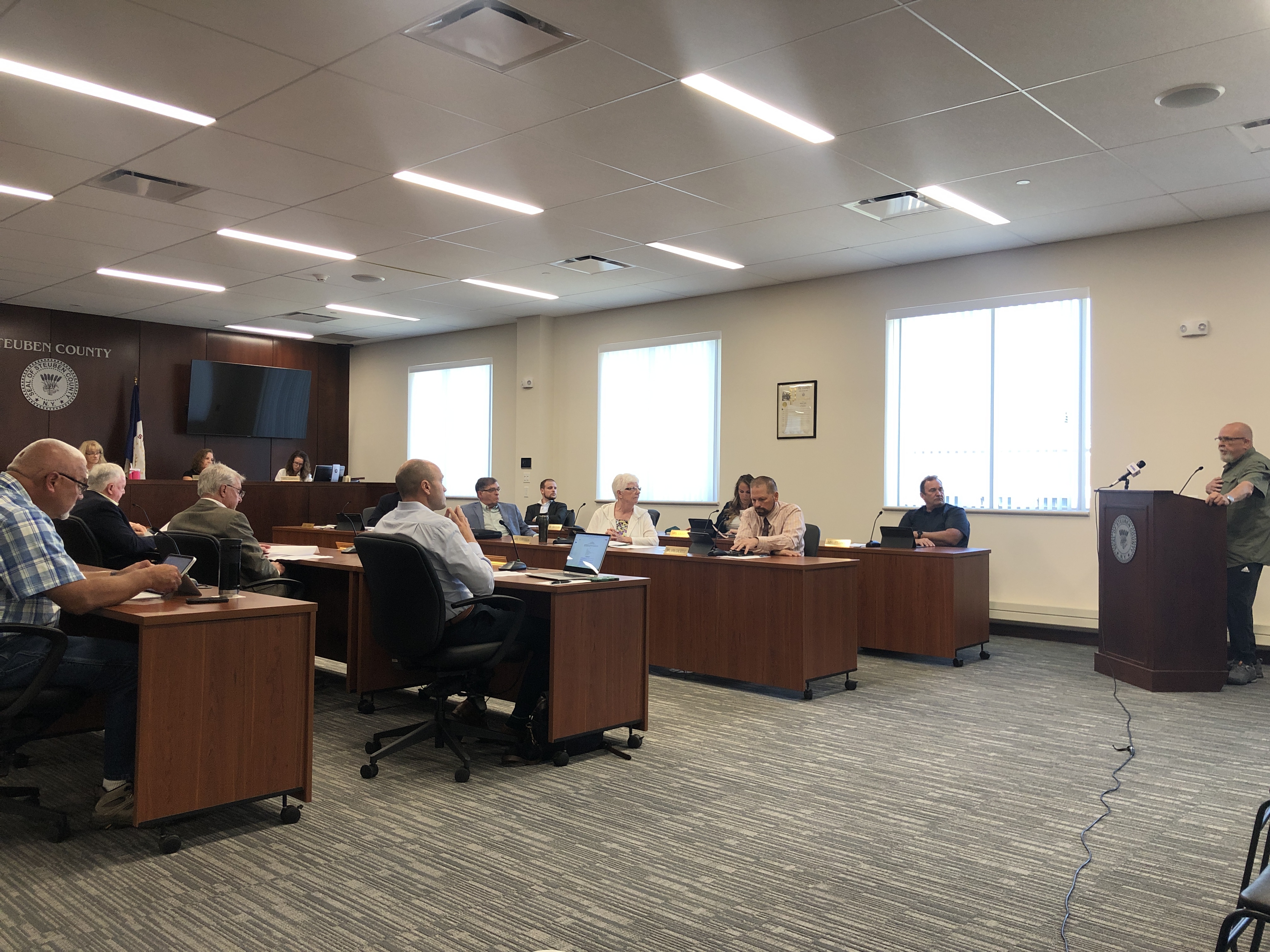 Local area business owner, Patrick Thrush speaks to the Steuben County Legislature during its public hearing on the proposed cannabis law on Monday, Aug. 26.