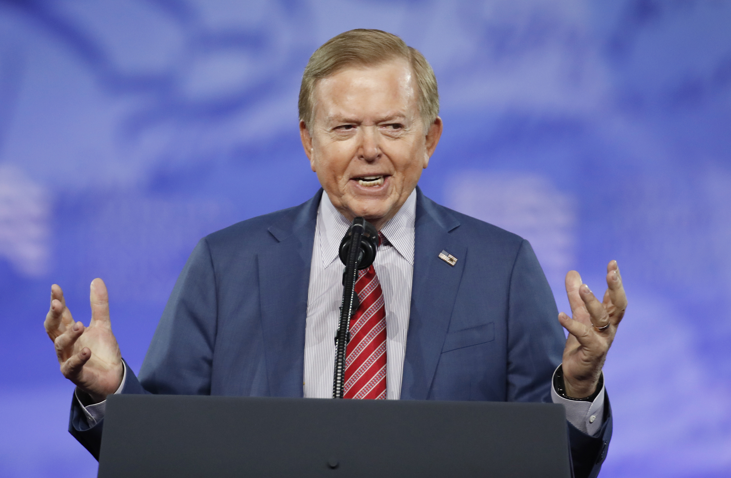 FILE - Fox Business News host Lou Dobbs speaks at the Conservative Political Action Conference (CPAC), on Feb. 24, 2017, in Oxon Hill, Md. 