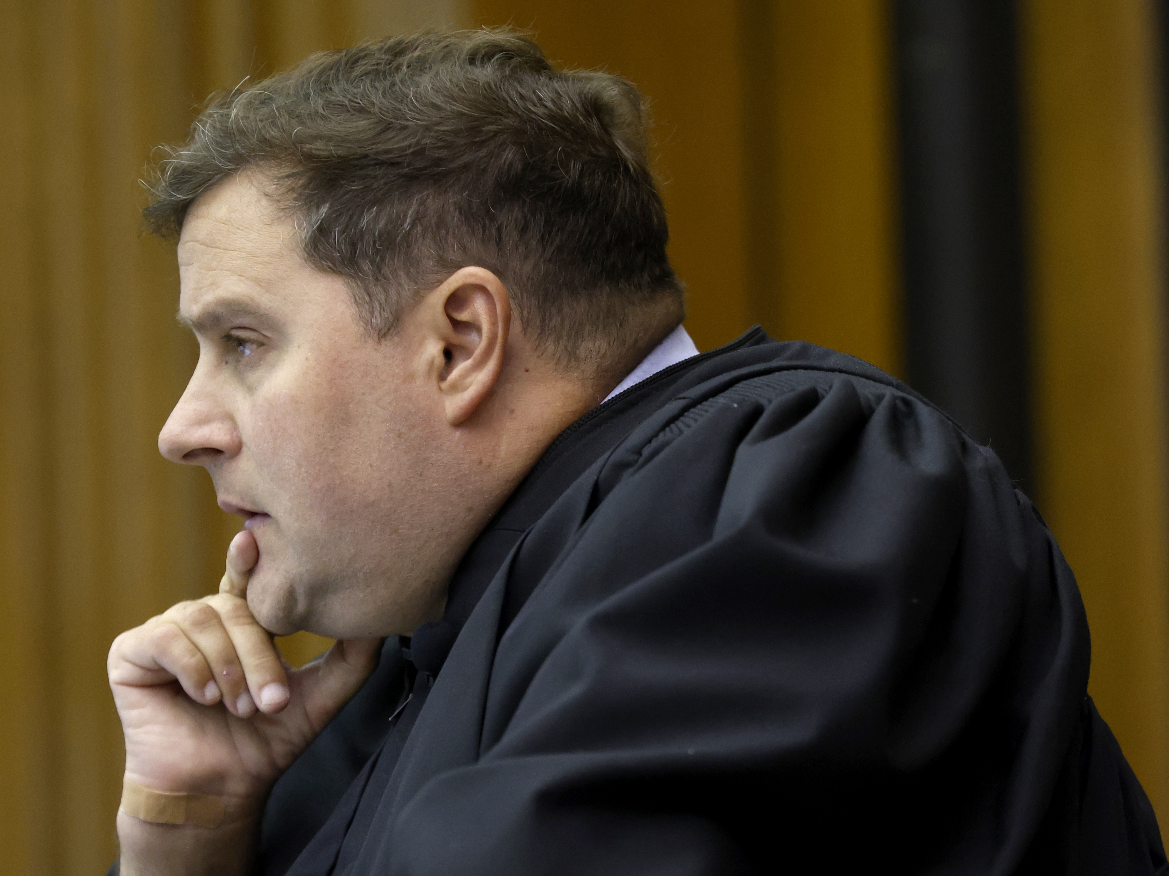 St. Louis Circuit Court Judge Jason Sengheiser listens Wednesday arguments over whether Jackson County Prosecutor Jean Peters Baker can join religious leaders in the case against the state of Missouri over its near total ban on abortion.