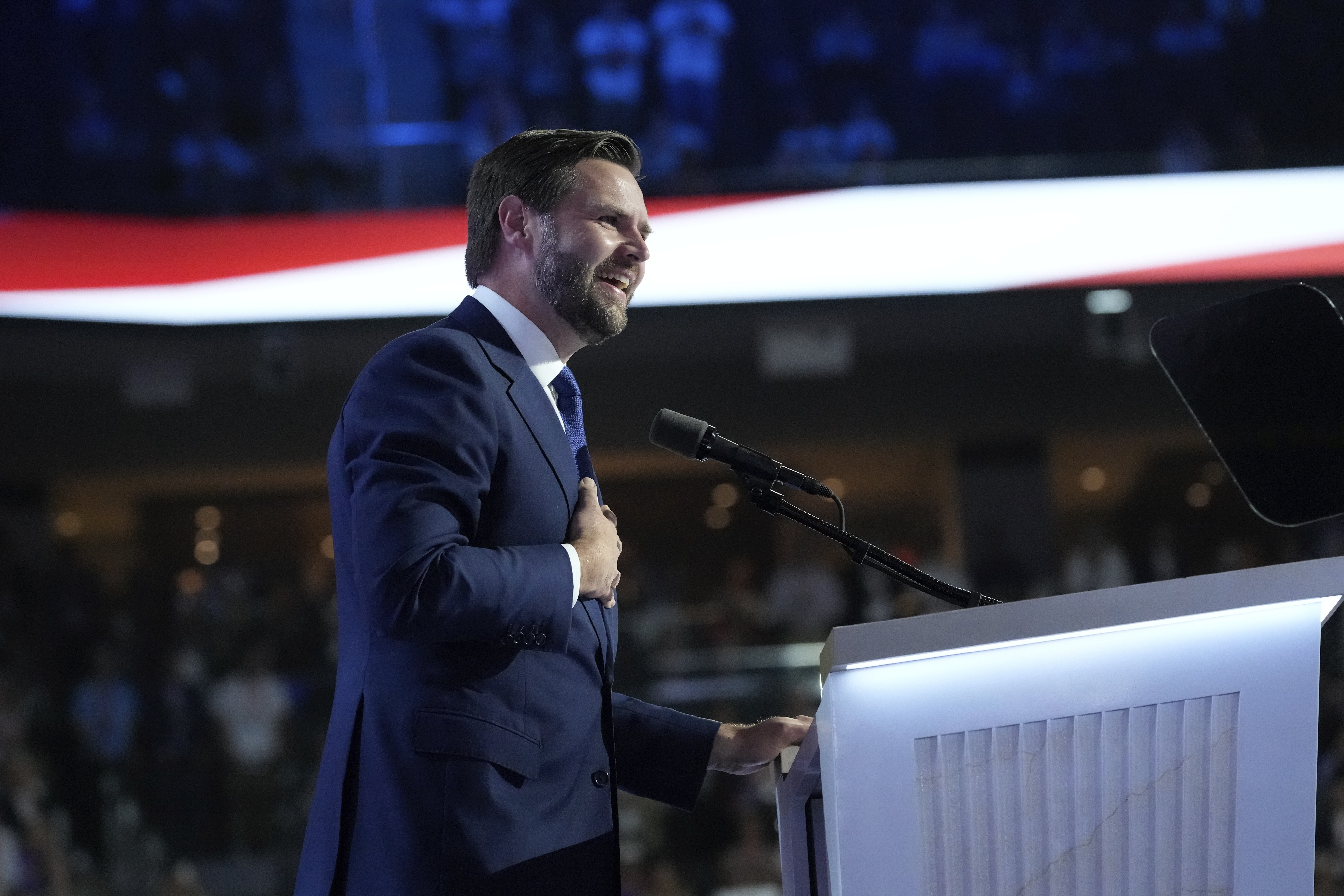 Republican vice presidential candidate J.D. Vance speaks during the Republican National Convention in Milwaukee on Wednesday. Vance spent a portion of his address speaking about the influence of his late grandmother, who he called his "guardian angel." 