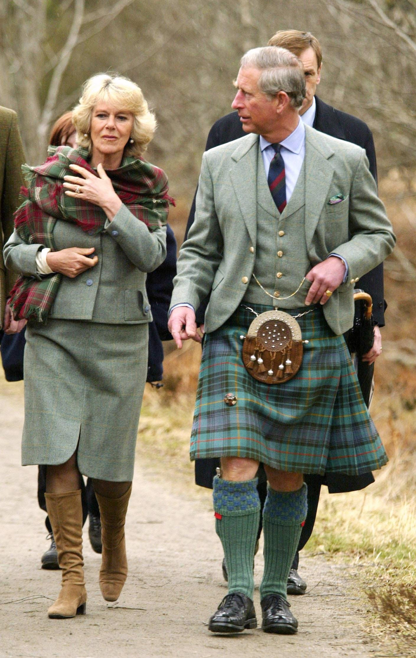 King Charles III, then the Prince of Wales, and Queen Consort Camilla Bowles, then the Duchess of Cornwall, visit Muir of Dinnet National Nature Reserve on Royal Deeside in Scotland, back in 2006.