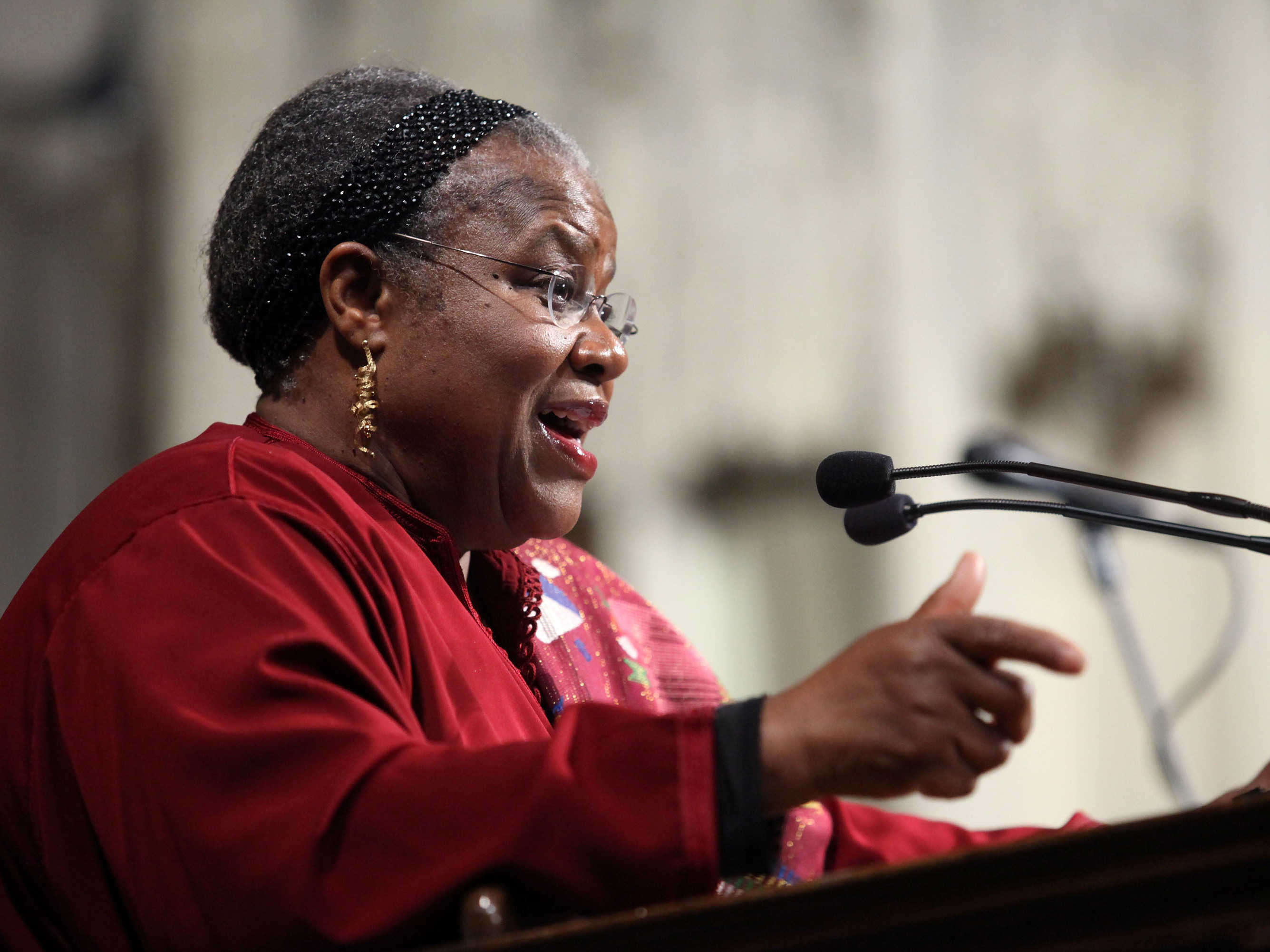 Bernice Johnson Reagon, seen here at the memorial celebration for Odetta at Riverside Church in 2009 in New York City.