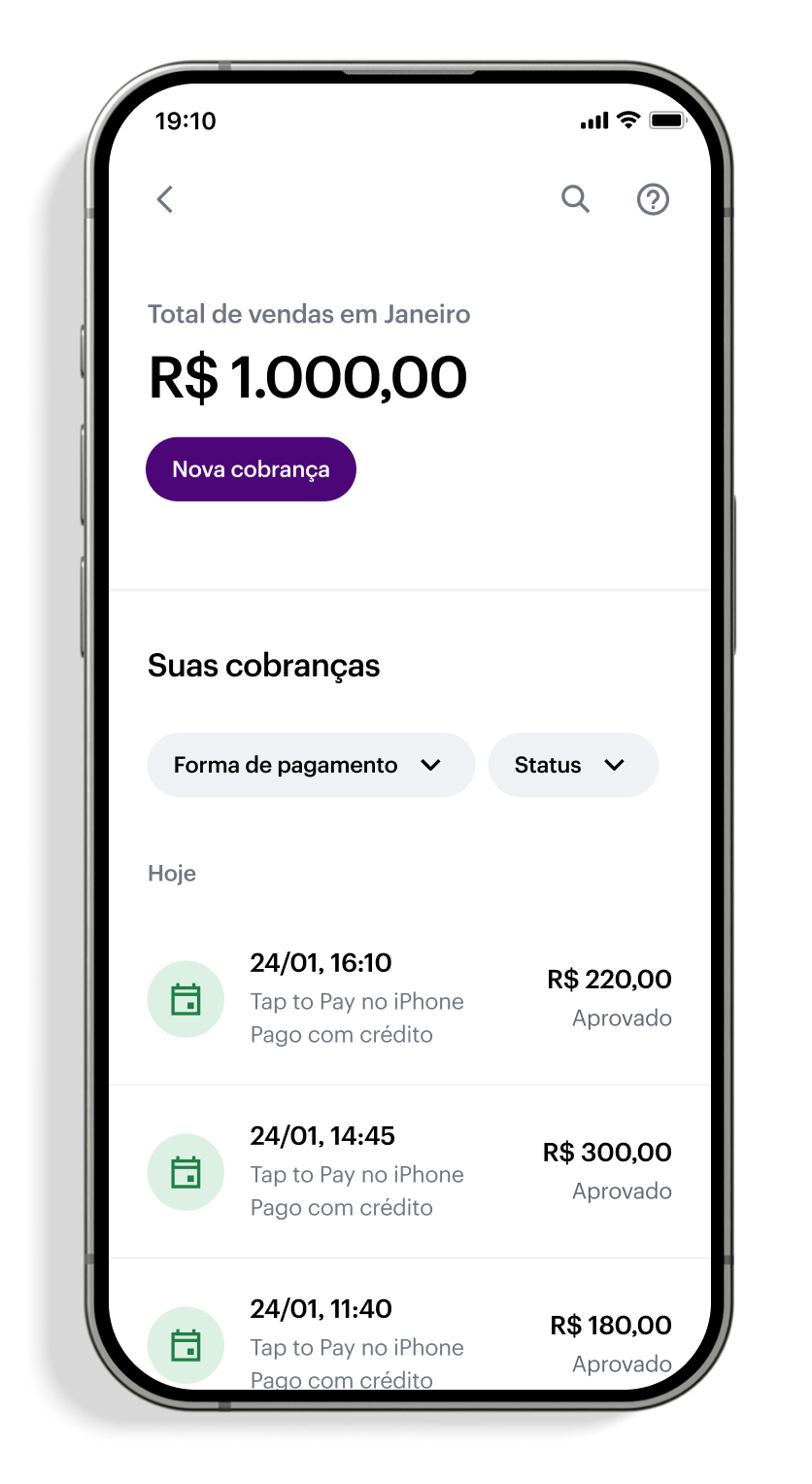 Foto de um celular aberto na parte de vendas do tap to pay