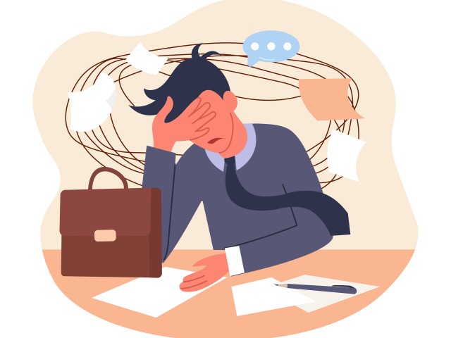 Frustration swirl concept. Emotional burnout and depression from hard work. Character has mental problems. Tired office worker. Cartoon modern flat vector illustration isolated on a white background