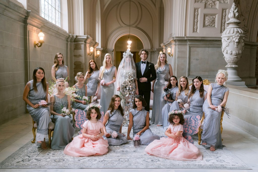 The wedding party included "Queen's Gambit" actress Anya Taylor-Joy (left of bride), who was maid of honor.