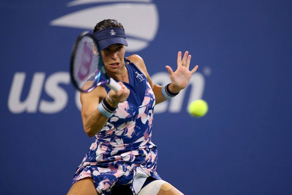 Ajla Tomljanović returns a shot during her US Open win over Liudmila Samsonov.